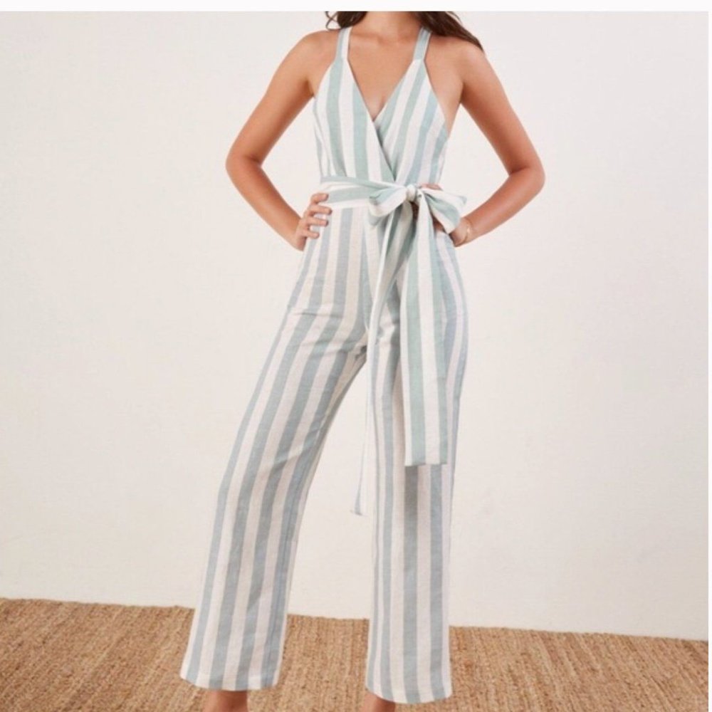 Reformation Dani Jumpsuit in Baltic (Blue & White Stripe) sz 2